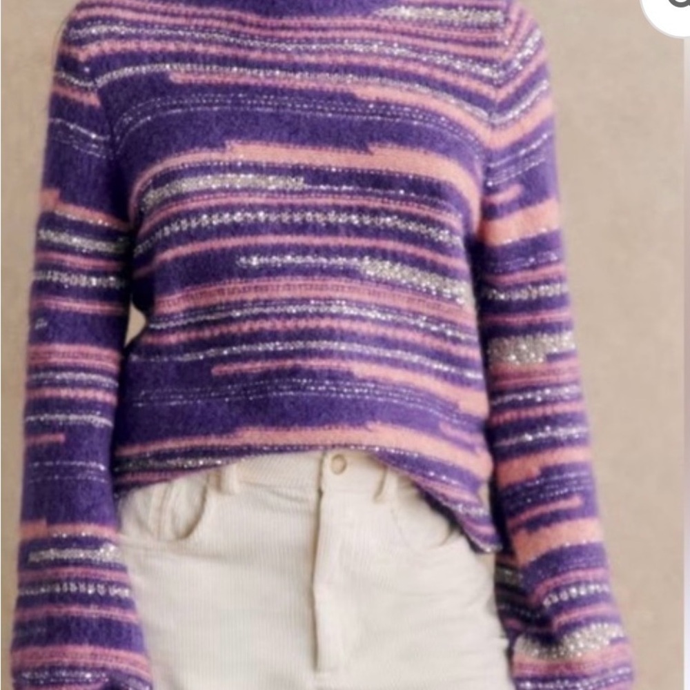 Sezane Purple and Pink Striped Turtleneck Sweater